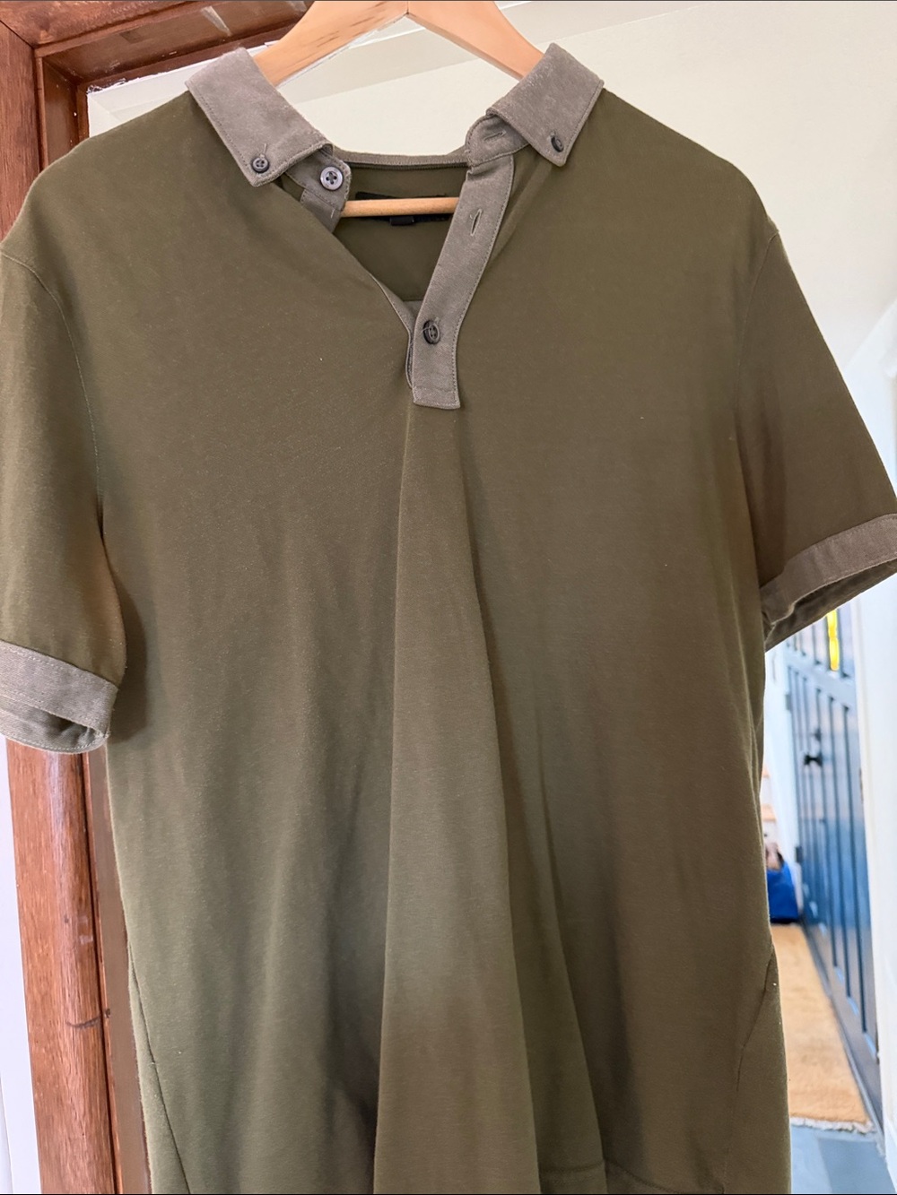 Banana Republic Olive Green Polo with Khaki Contrast Trim